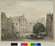 31617 Gezicht op de Oudegracht te Utrecht vanuit een raam van een huis bij de Bakkerbrug, uit het zuidoosten, met de ...
